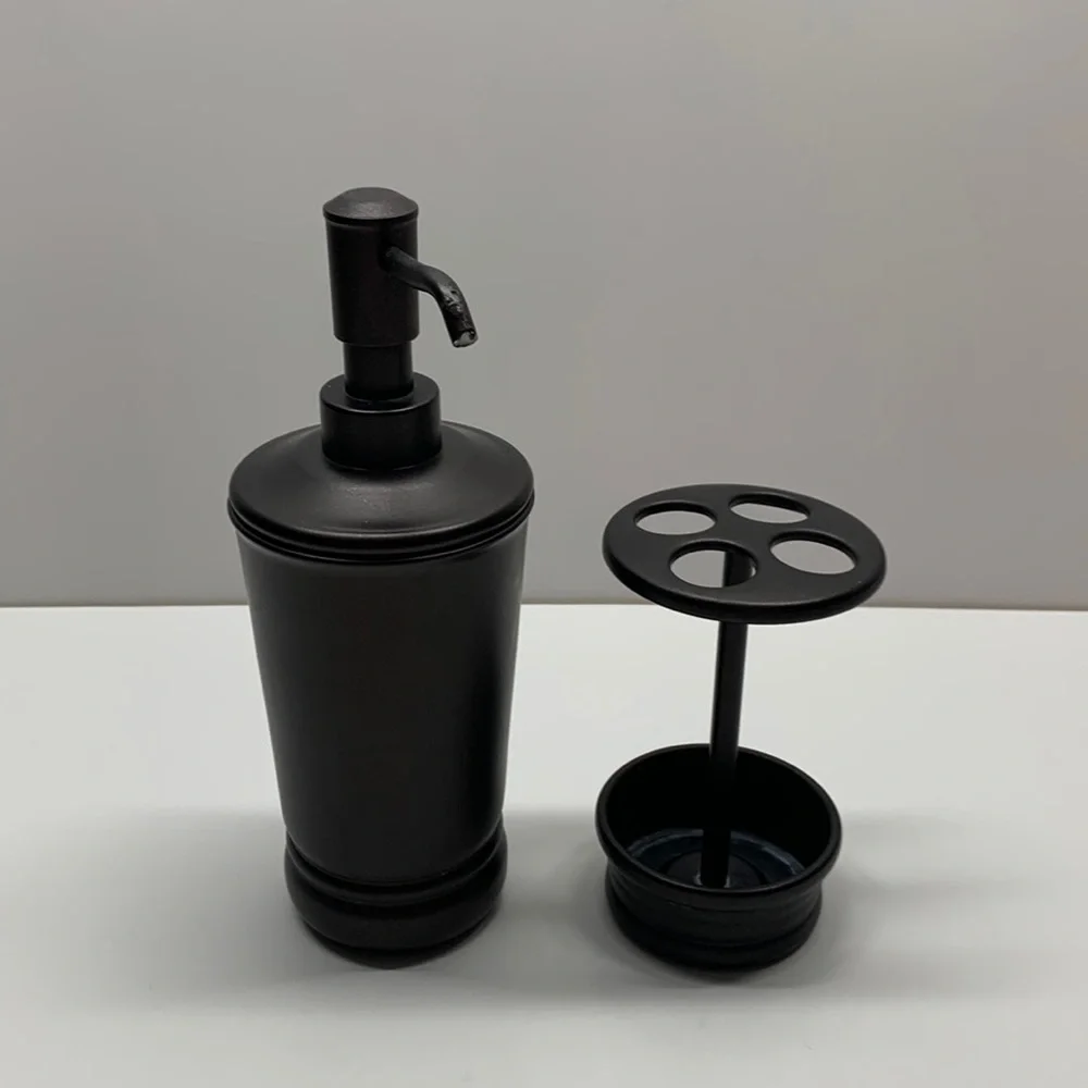 Bronze bathroom set soap dispenser and toothbrush holder